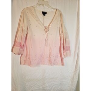 Women's Mona Lisa Pink Boho Embellished Blouse Size 2X